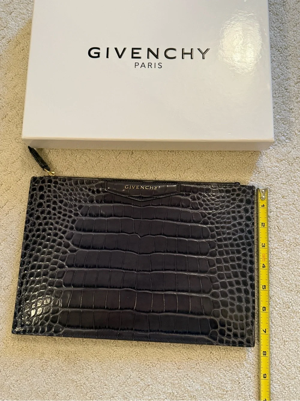 Givenchy Gray Croc-Embossed Leather Zip Pouch